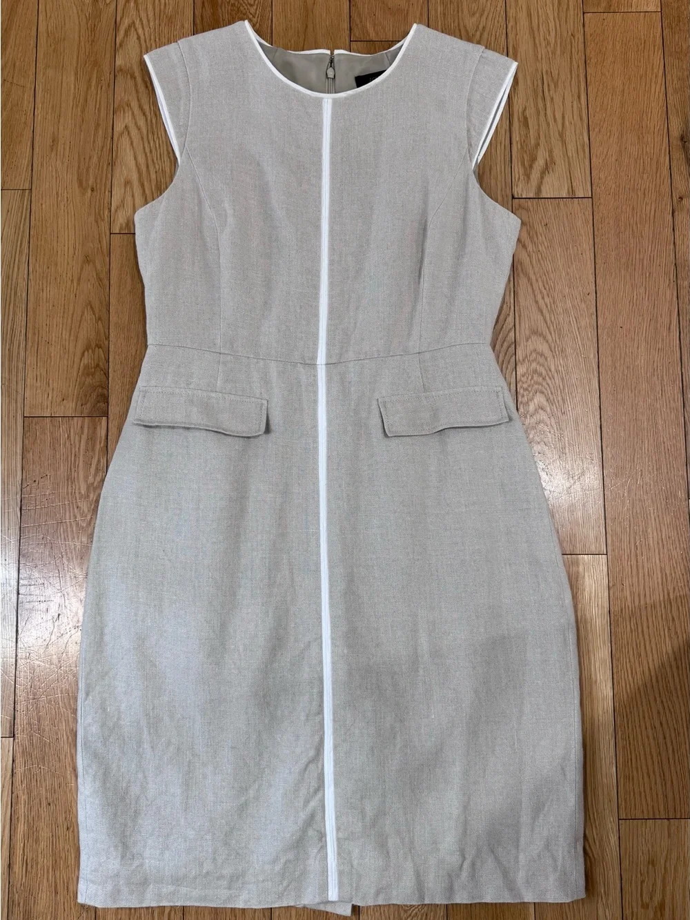 J. Crew Linen Sheath Dress Beige with White Trim